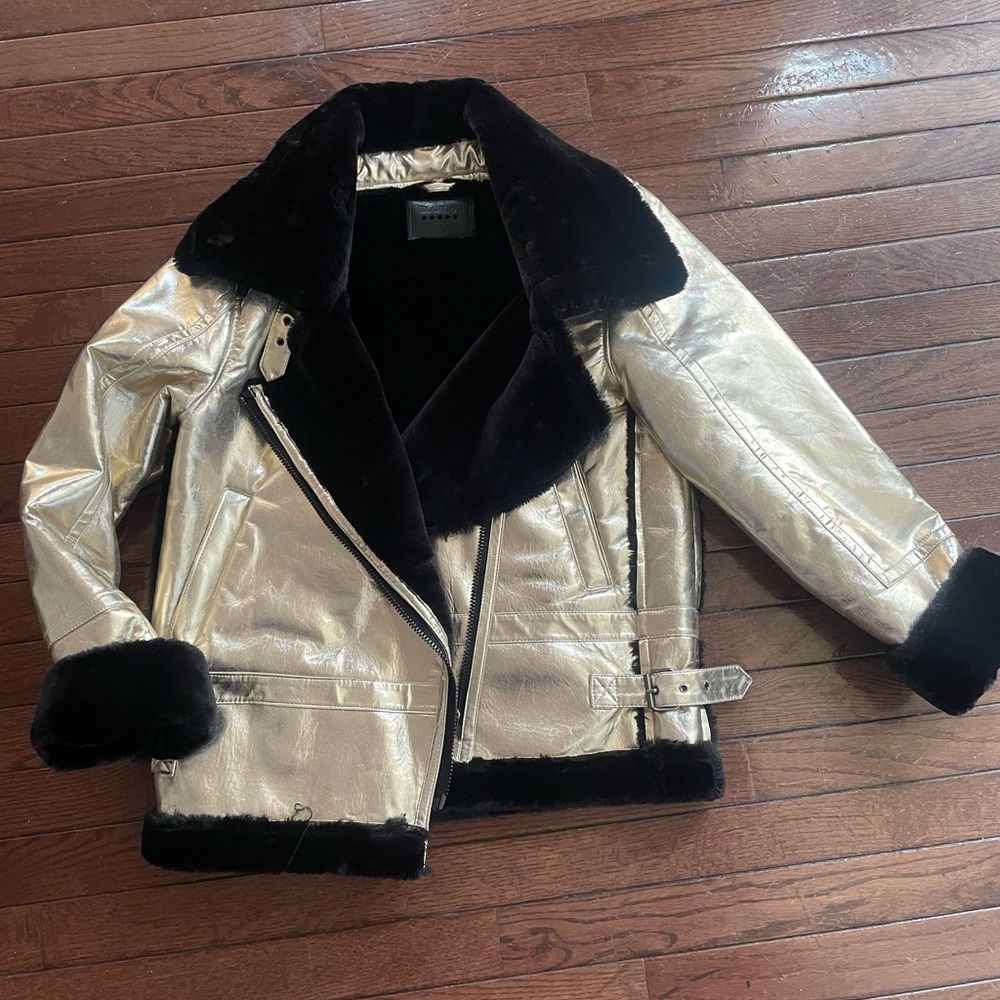 Blanknyc Gold Faux Leather & Faux Fur trim coat